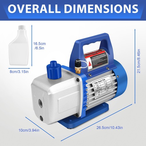Motor Tech Vacuum Pump 4 Cfm 1/3 Hp HVAC for R12 R22 R134a R502 Auto AC ...