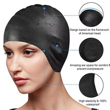 Image of Silicone Swimming Cap With Ear Pockets Long Hair Large For Men Ladies Women Hat