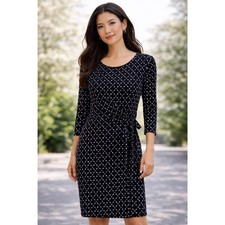 Ann Taylor Factory Petite MP Black Geometric Wrap Dress Side Tie 3/4 Sleeve