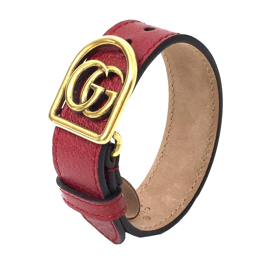 Bracelet cuir GUCCI Gg Marmont rouge or homme femme accessoires Aq4637
