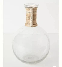 NEW! Anthropologie Glass Decanter Vase Bubble Rattan Leather Wrapped Carafe