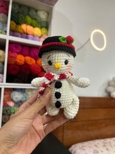 Handmade Crochet Snowman Plush Doll Amigurumi Christmas Decor Holiday Gift