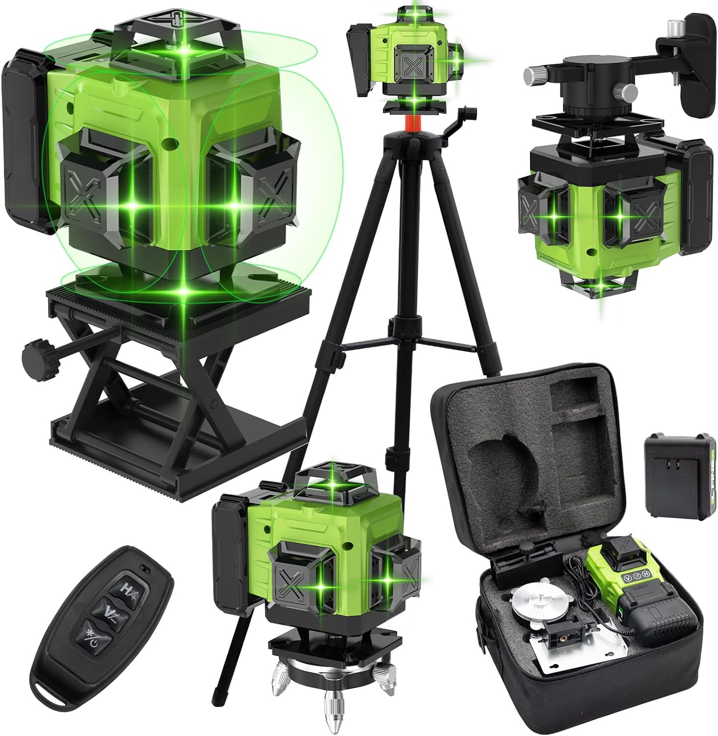 Livella Laser 4D 360 Gradi 16 Linee Verde + Telecomando e Treppiede