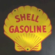 Vintage Shell Gasoline Sign - Clam Shell Design - Porcelain Metal - bonus decal