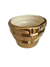 Antique 22 Karot Gold-Plated Porcelain Sugar Bowl or Planter-Cow Creamery Bucket