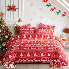 Joyreap 3 Pieces Christmas Duvet Cover Set, Red and White Reindeer Snowflake ...