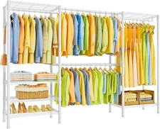 E06 Clothes Rack Heavy Duty Freestanding Garment Rack with Shelves 71"-93"W