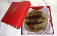 Vintage Brown Sheared Beaver Fur Pillbox Style Hat - SMALL w/Box