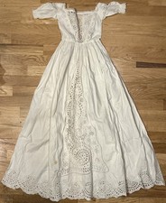 Antique Victorian 1860  s-70  s Embroidered Whitework Eyelet Christening Gown