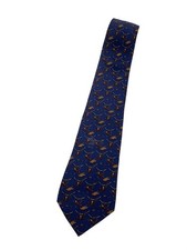 HERMES Tie Silk Navy Pattern Mens