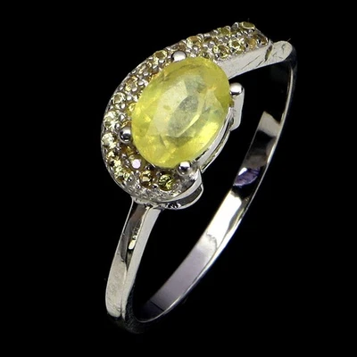 925 Sterling Silber Ring Oval Gelber Saphir 7x5mm Größe 8 Prong - Bild 1 von 4