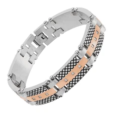 Finecraft Men's Two-Tone Link Bracelet in Rose Gold-Plated Stainless Steel, 8.5"