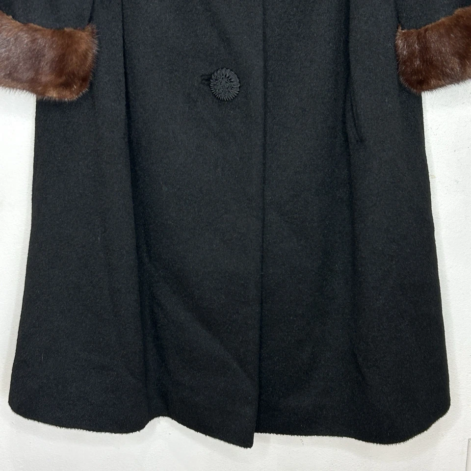 Abrigo de Lana I Magnin Forstmann De Colección Grande Borde de Piel de Visón Años 50 Swing Hecho en Unión Foto 4 de 4