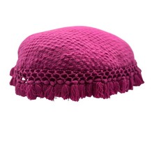 Tasseled Textured Round Throw Pillow Decorative Magenta Accent Pillow
