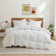 Goose Feather Fiber Comforter, 100% Cotton Cover King or Queen Bed Blanket