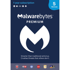  Malwarebytes Premium | 1 Year, 5 Device | Windows, Mac OS, Android, Apple iOS, 