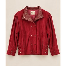 Vintage New England Sportswear Burgundy Suede Leather Jacket 80s Size 14