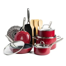Textured Ceramic Nonstick, 14 Piece Cookware Pots and Pans Set with Stainless...