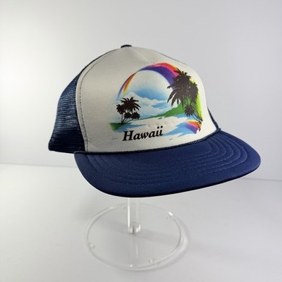 Vintage Hawaii Trucker Hat Rainbow Palm Tree Foam Snapback Cap