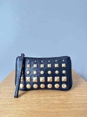 J.Crew Studded Leather Bag Wristlet Clutch in Black/Gold 31074