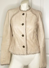 Elevenses Anthropology Leather Beige Eyelet Trim Jacket Size: 2