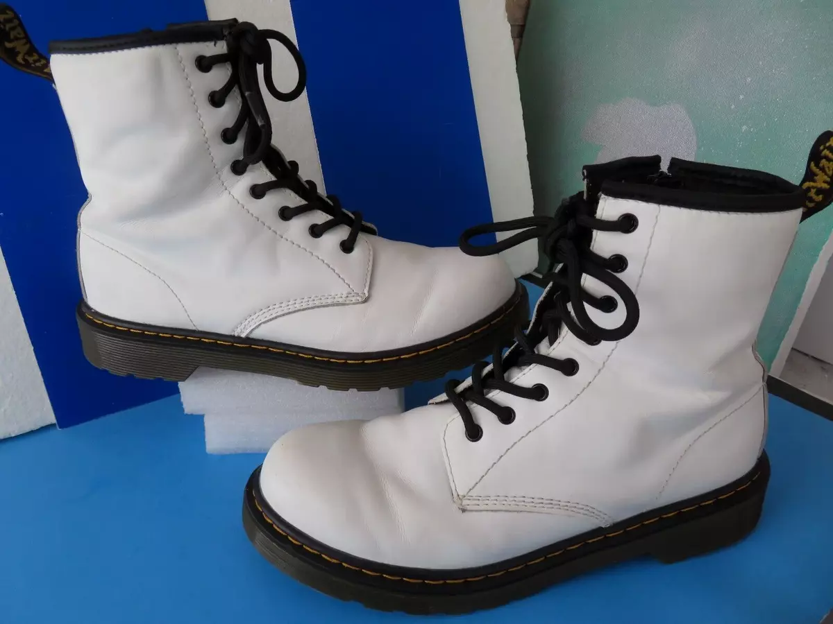 Dr. Martens 1460 Y ~ White Leather Lace Up/Side-Zip Ankle Boots Size L 6 ~ NICE