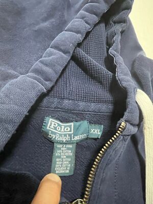 Polo Ralph Lauren Mens 2XL Navy Blue Zip Up Hoodie Thermal Waffle