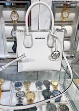 Michael Kors White Mercer Medium Leather Crossbody Messenger Bag Handbag Purse