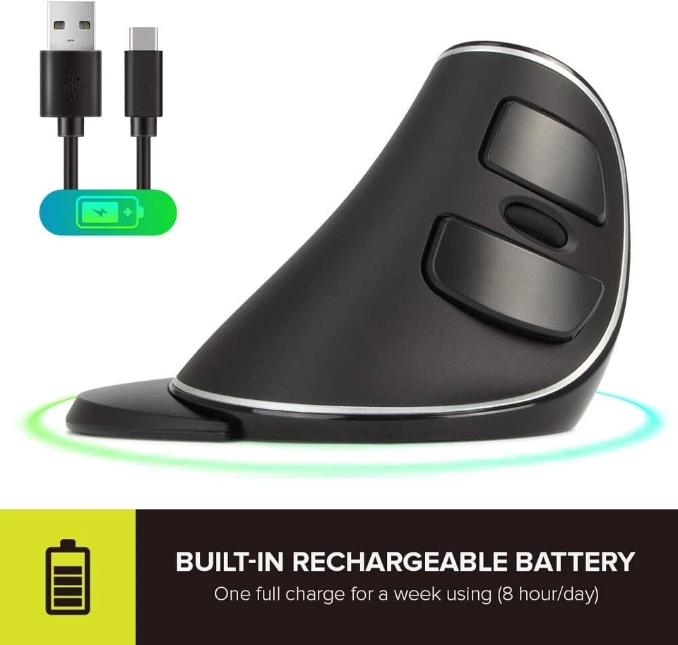 Wireless Ergonomic Vertical Mouse,4000 DPI,USB Receiver & BT1 + BT2 Connectivit - Image 3 of 4