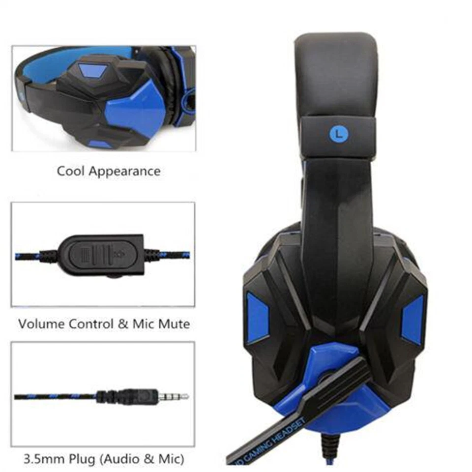 Wired Gaming Headphones Over-Ear Stereo Headset with Mic for PC/PS4/Xbox One - Image 3 of 4