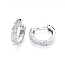 Sterling Silver 925 simulated Diamond Hinged Huggie 12mm Hoop Earrings