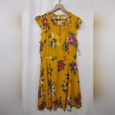 NWT Old Navy Tie-Belt Ruffle-Trim Midi Dress Womens L Yellow Cottagecore Coastal