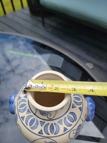 Blue & Cream Ceramic Vase- Flower Detail - Picture 4 of 10