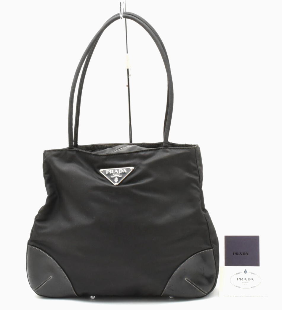 Prada Authentic Black Nylon Tessuto Shoulder Bag with Leather Trim
