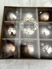 TINSEL and FIR Silver Gold Tone Kugel  Glass Christmas Ornaments Set of 9 India