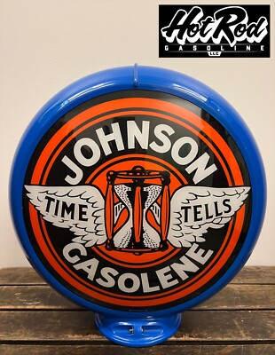 #ad JOHNSON GASOLINE Reproduction 13.5quot; Gas Pump Globe Blue Body $175.00