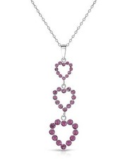 Three Hearts Necklace With Genuine Pink Crystal 925 Sterling silver Length 18in