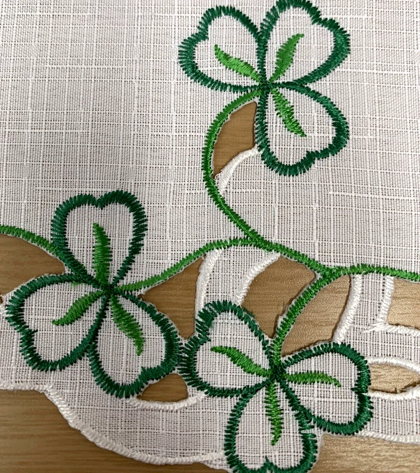 Irish Shamrock Round Doilies Tablemats ( 4 Pack ) White Green 8” Round  - Image 4 of 4