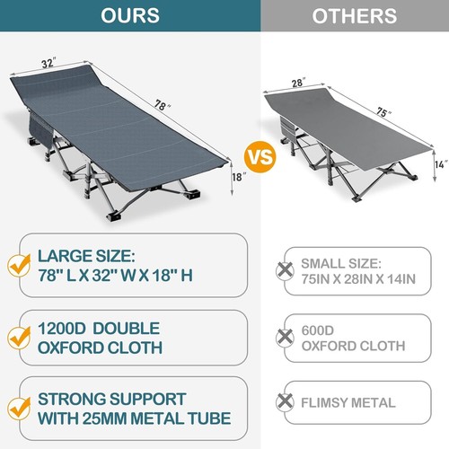 NAIZEA Cuna de Camping de Gran Tamaño 78x32x18 pulgadas XXL Cama Plegable con Colchón Bolsa de Transporte - Imagen 45 de 48