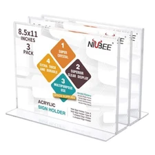 NIUBEE Acrylic Sign Holder 8.5x11 Inches 3 Pack Horizontal T Shape Double Sid...