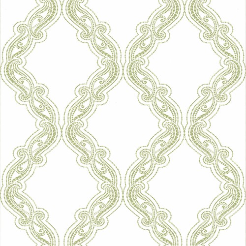 Paste The Wall - Modern White and Green Geometric Ogee Trail Wallpaper - FD22725 - Picture 2 of 2