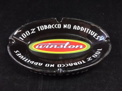 VINTAGE WINSTON CIGARETTES ASHTRAY BLACK OVAL 100% TOBACCO NO ADDITIVES  STRAIGHT