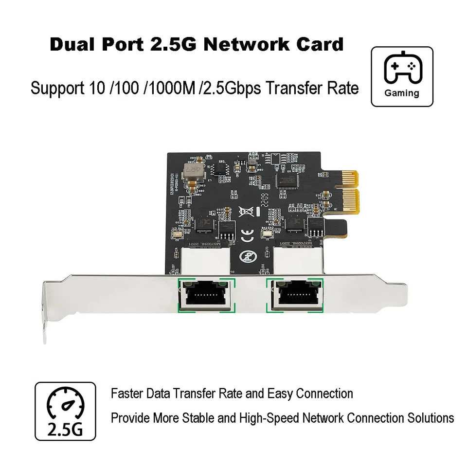 2.5GBase-T Gigabit Network Adapter with 2 Port 2500Mbps PCIe 2.5gb Ethernet Card - Image 2 of 4