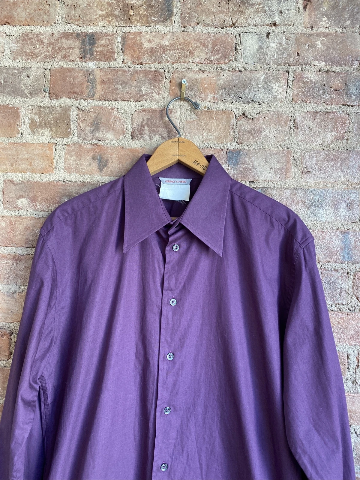 Camicia uomo vintage Versace Classic V2 taglia 16 5 42 slim viola 100% cotone Italia