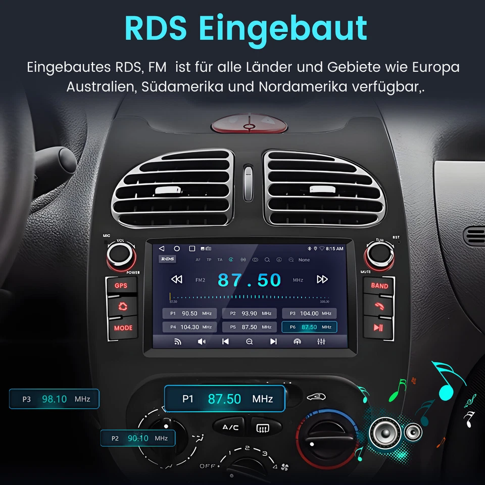 Für PEUGEOT 206 206CC 206SW 2001-2016 Carplay Android 14 Autoradio GPS NAVI DAB+ - Bild 4 von 4