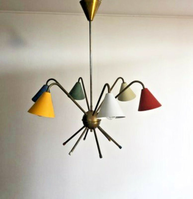 MID CENTURY STYLE ITALIAN CEILING LIGHT CHANDELIER STILNOVO MULTICOLORED LIGHTS
