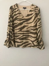 Studio Park x Leah Williams Chiffon Blouse Ruffle Cuffs - Zebra (sz M) A492429 