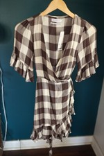 Urban Outfitters NWT Kayla Wrap Dress Buffalo Plaid Brown Check XS