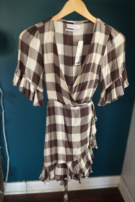 Urban Outfitters NWT Kayla Wrap Dress Buffalo Plaid Brown Check XS | eBay