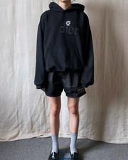 Felpa con cappuccio relaxed Dior x ERL SS23 'Be Nice' in pile di cotone nero RRP1700 TAGLIA M